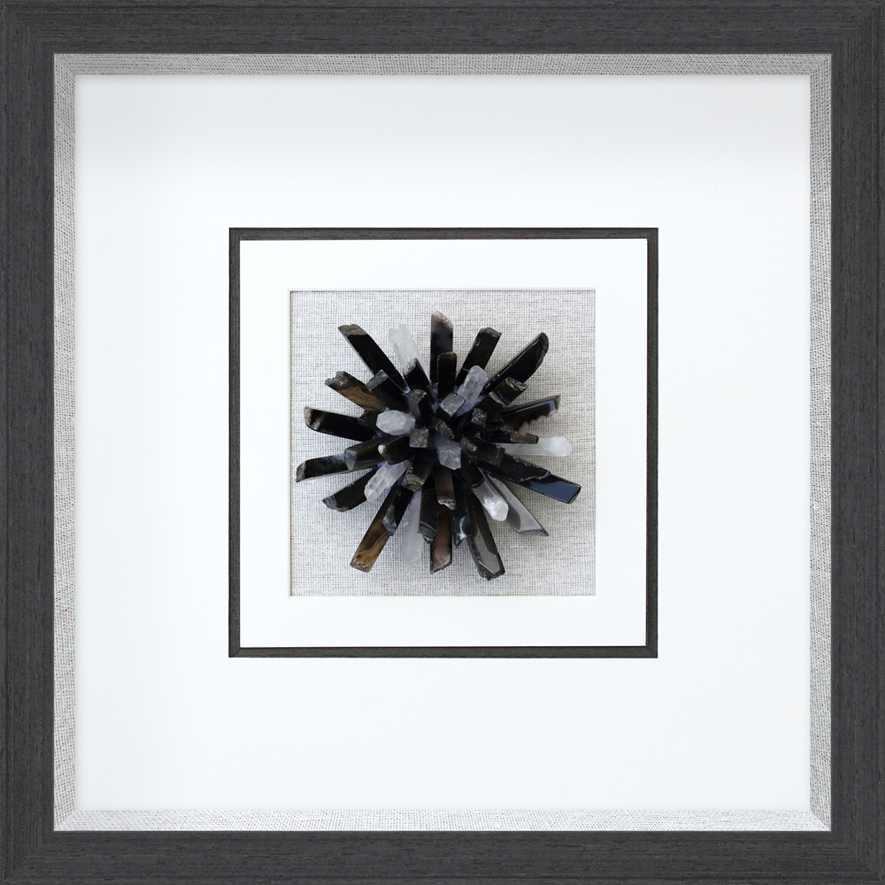 Natural Black Agate +Natural Clear Crystal Shadow Box Home Deco Wall Art 34 x 34 x 6cm